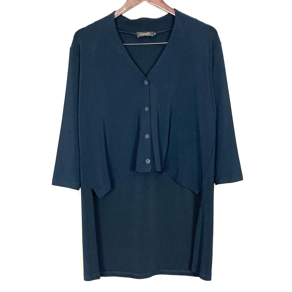 Sympli Hi-Low Knit Cardigan Women’s Size 10 Button Front Lagenlook Minimalist